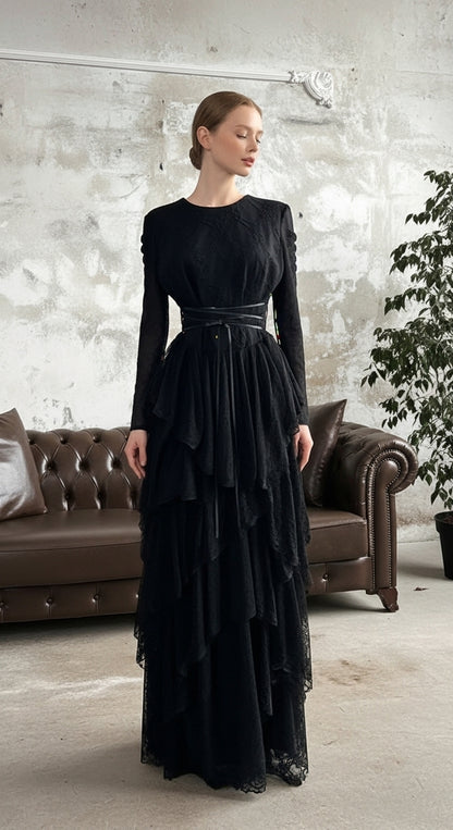 Lunéa Katmanlı Dantel Uzun Abiye Elbise_12