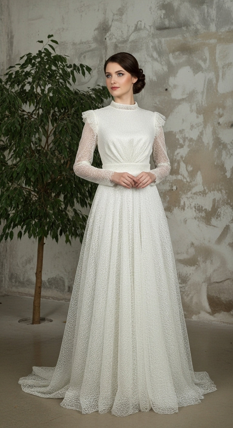 Lumiere Dantel İşlemeli Omuz Fırfırlı Helenistik Abiye_65