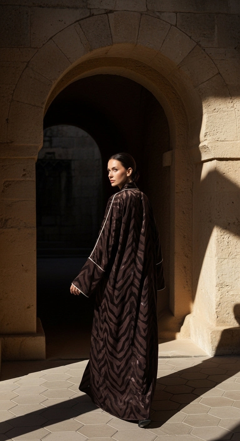 Zebra Desenli Lüks Kimono Abaya - 26622