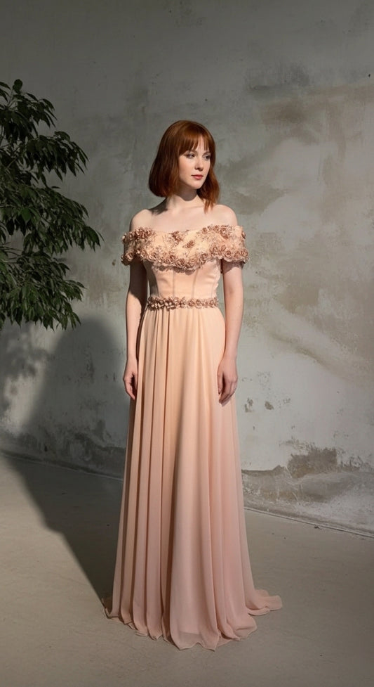 Floréa Drape Couture Abiye – İşlemeli Düşük Omuzlu Drapeli Uzun Gece Elbisesi_48