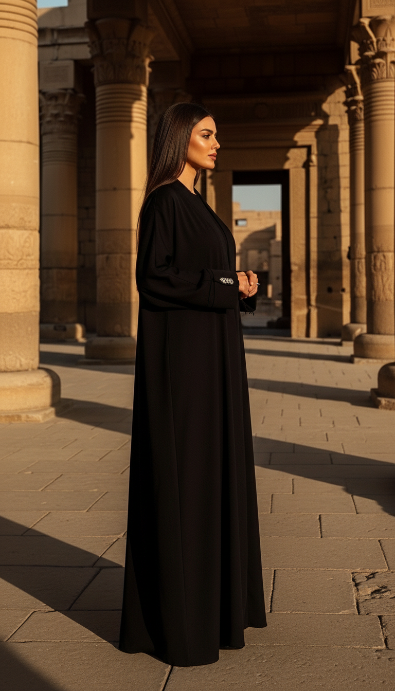 Siyah Tesettür Kimono Abaya Uzun Model - 26617