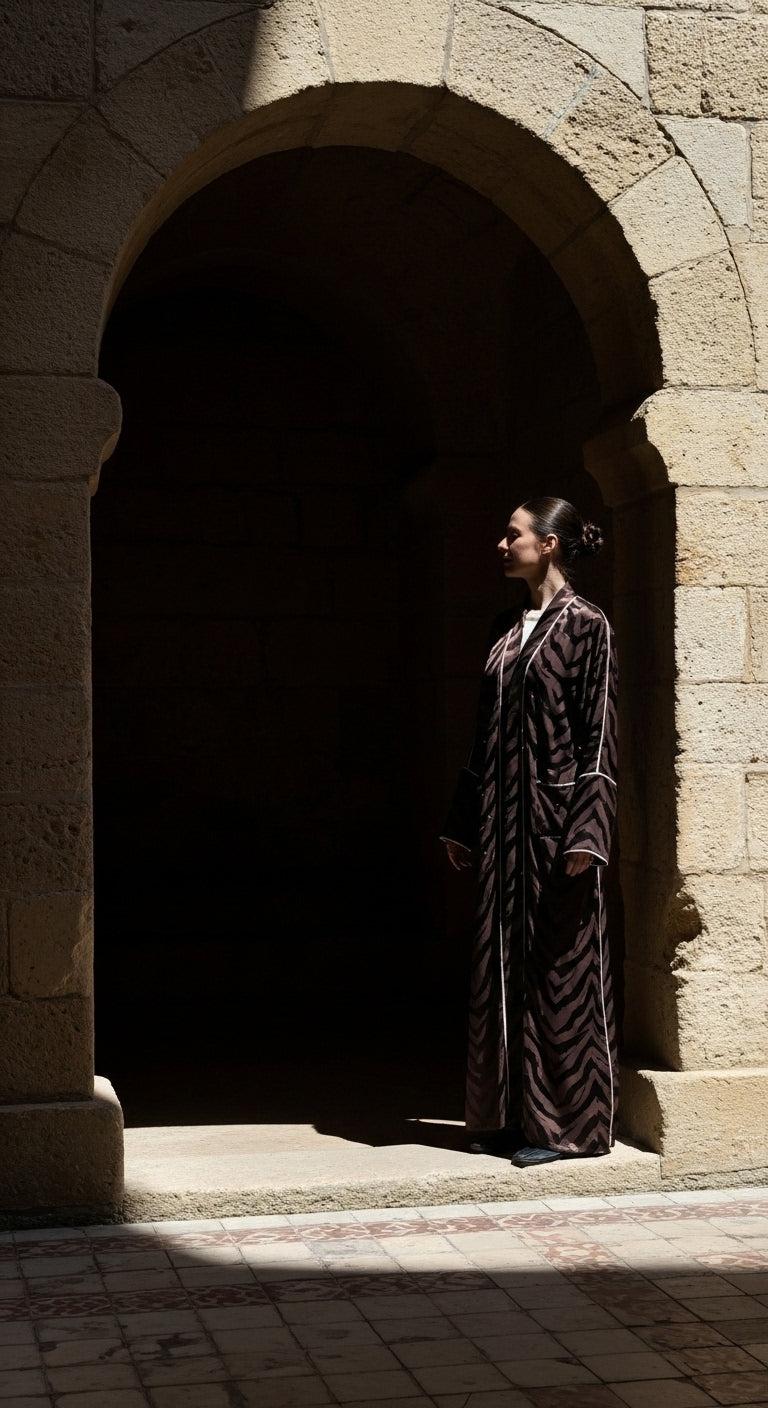 Zebra Desenli Lüks Kimono Abaya - 26622