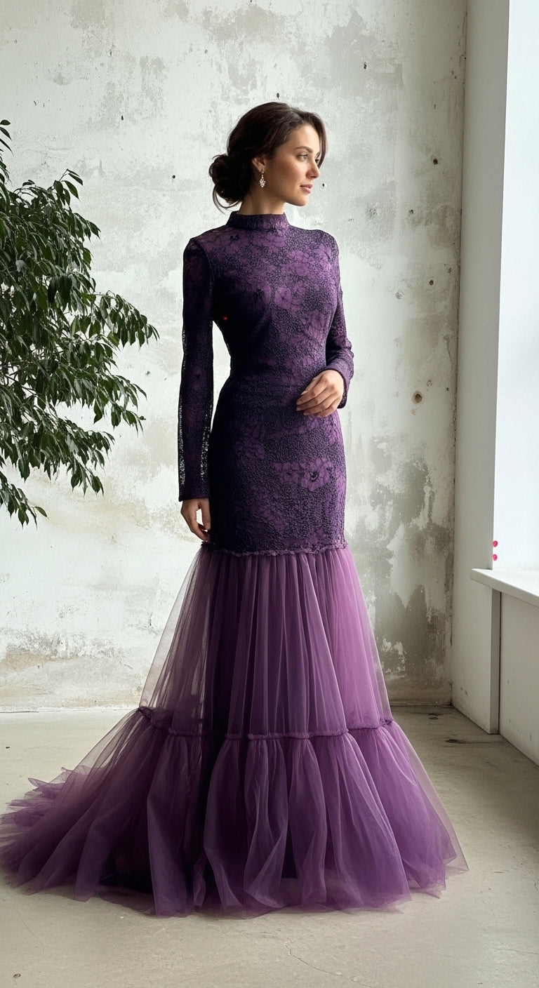 Mystic Garden Fransız Dantelli Mermaid Volan Etek Abiye_31