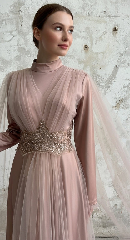 Radiant Empress Kristal Kemerli Tül Pelerinli Helen Abiye_28