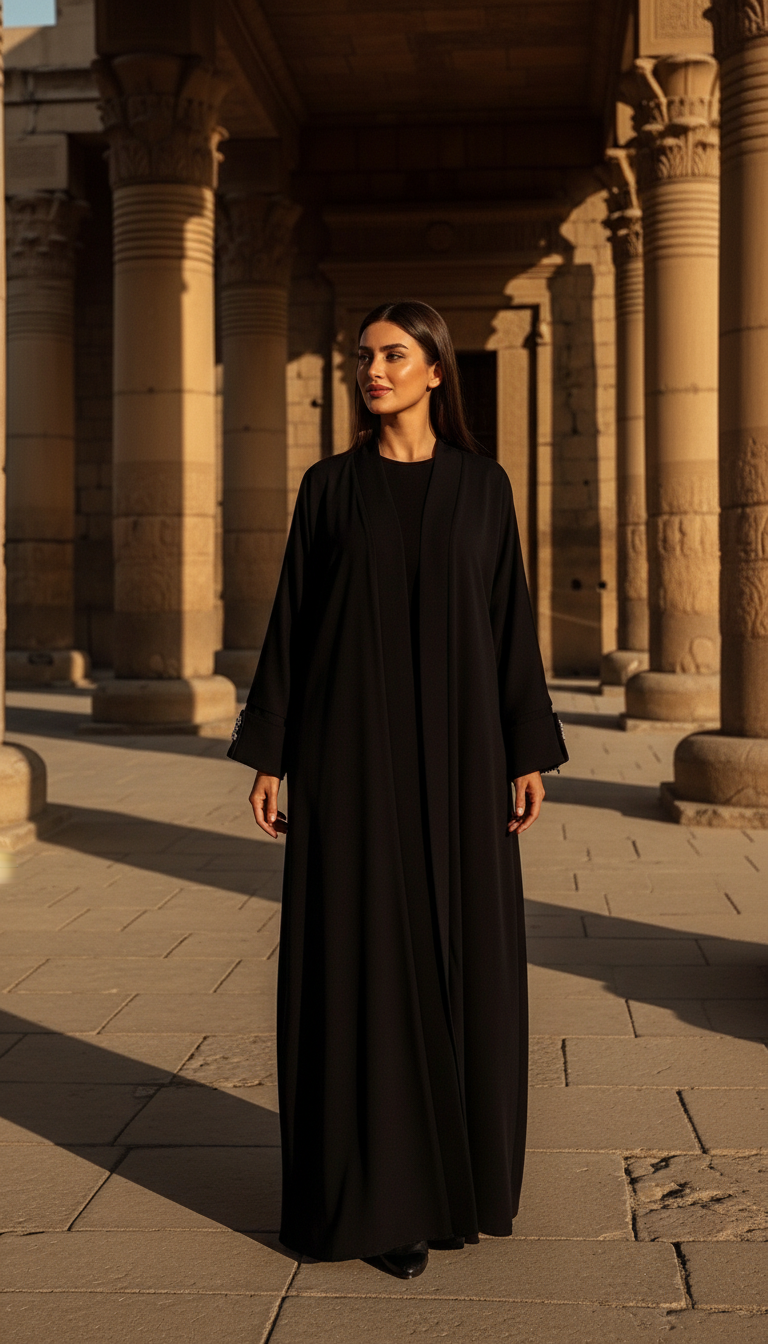 Siyah Tesettür Kimono Abaya Uzun Model - 26617