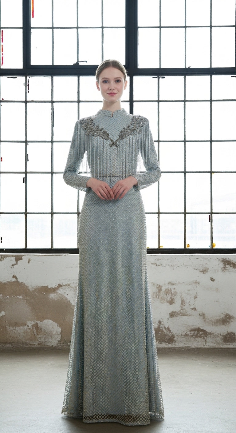 Shine Symphony Kristal File Kollu Püskül Detaylı Abiye_4