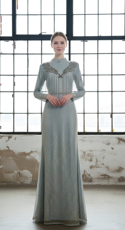 Shine Symphony Kristal File Kollu Püskül Detaylı Abiye_4