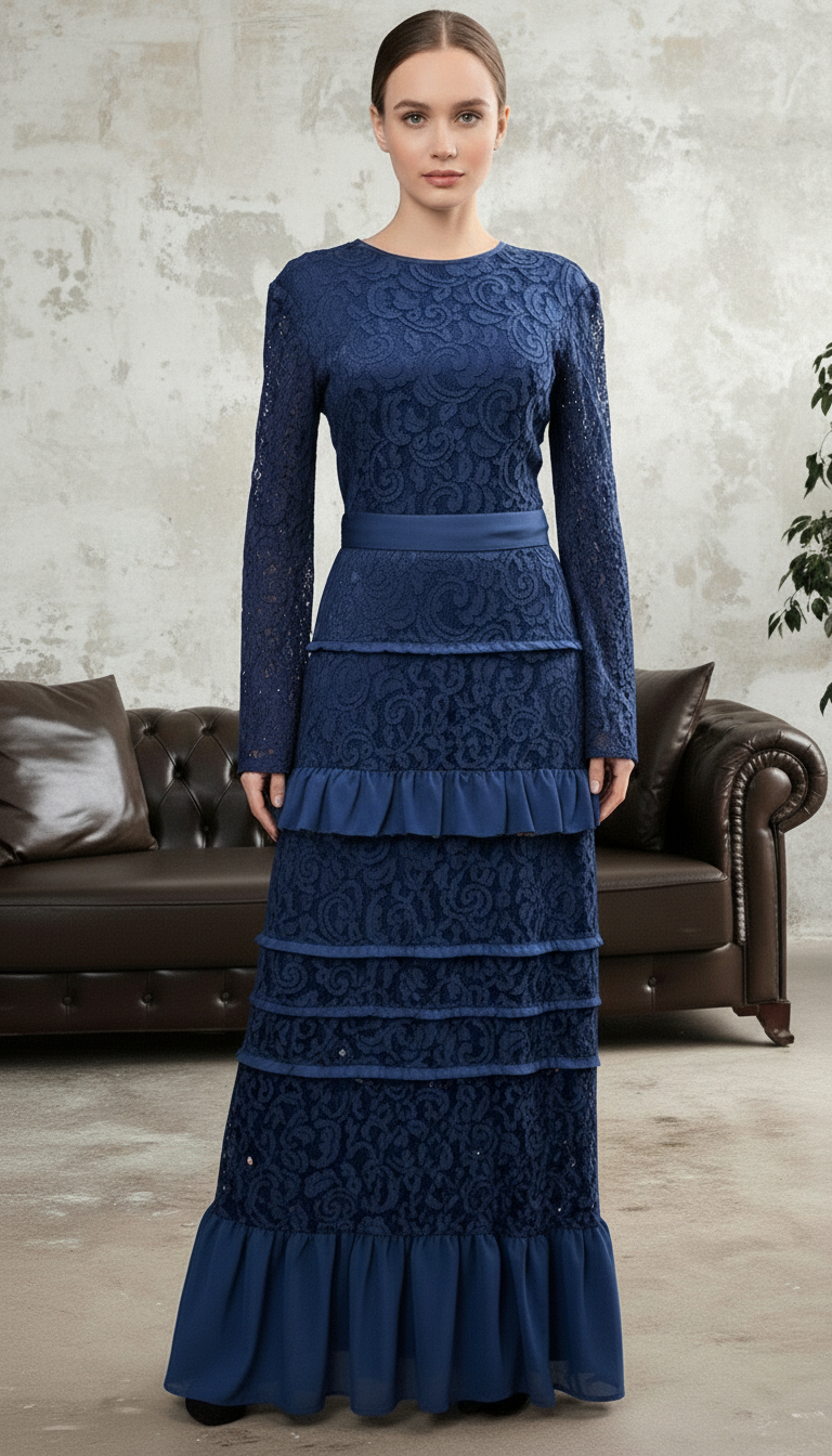 Püskül Pelerinli ve Puantiye Detaylı Balık Model Tasarım Abiye_32