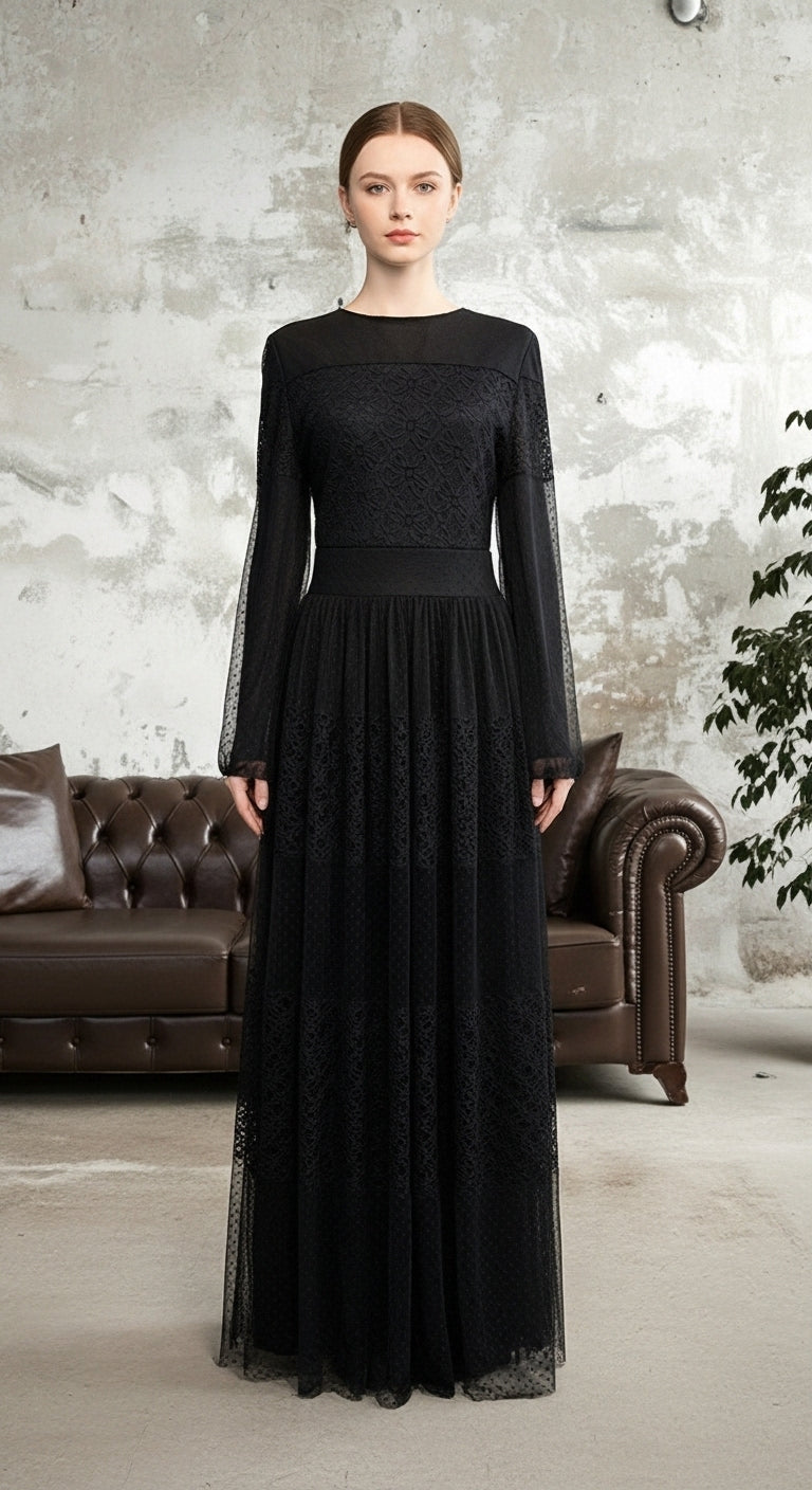 Rosélyn Dantel Detaylı Uzun Abiye Elbise_45