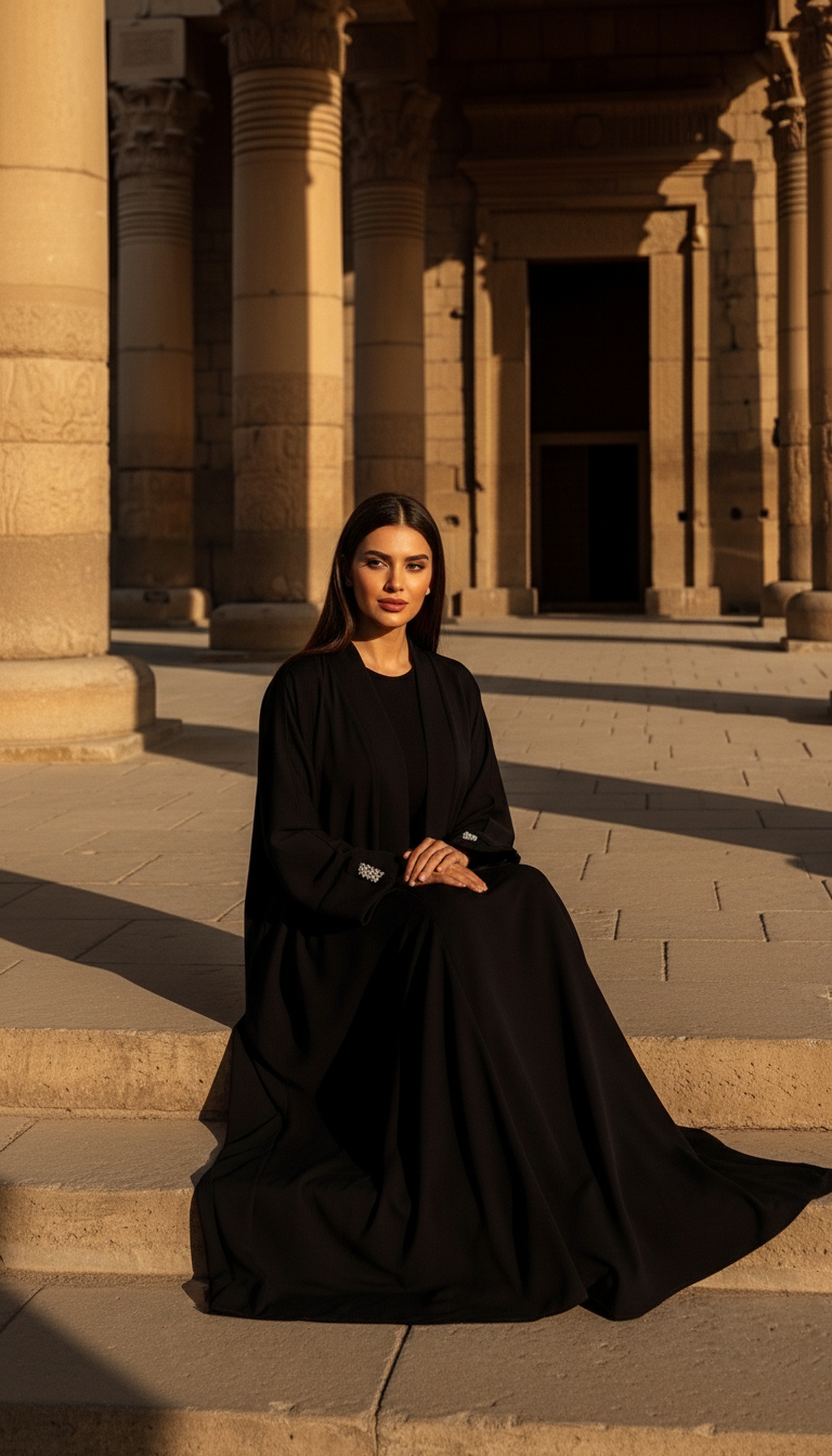 Siyah Tesettür Kimono Abaya Uzun Model - 26617