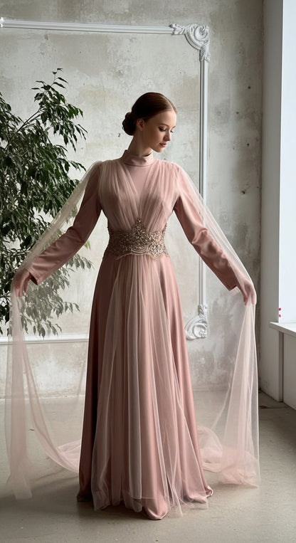 Radiant Empress Kristal Kemerli Tül Pelerinli Helen Abiye_28