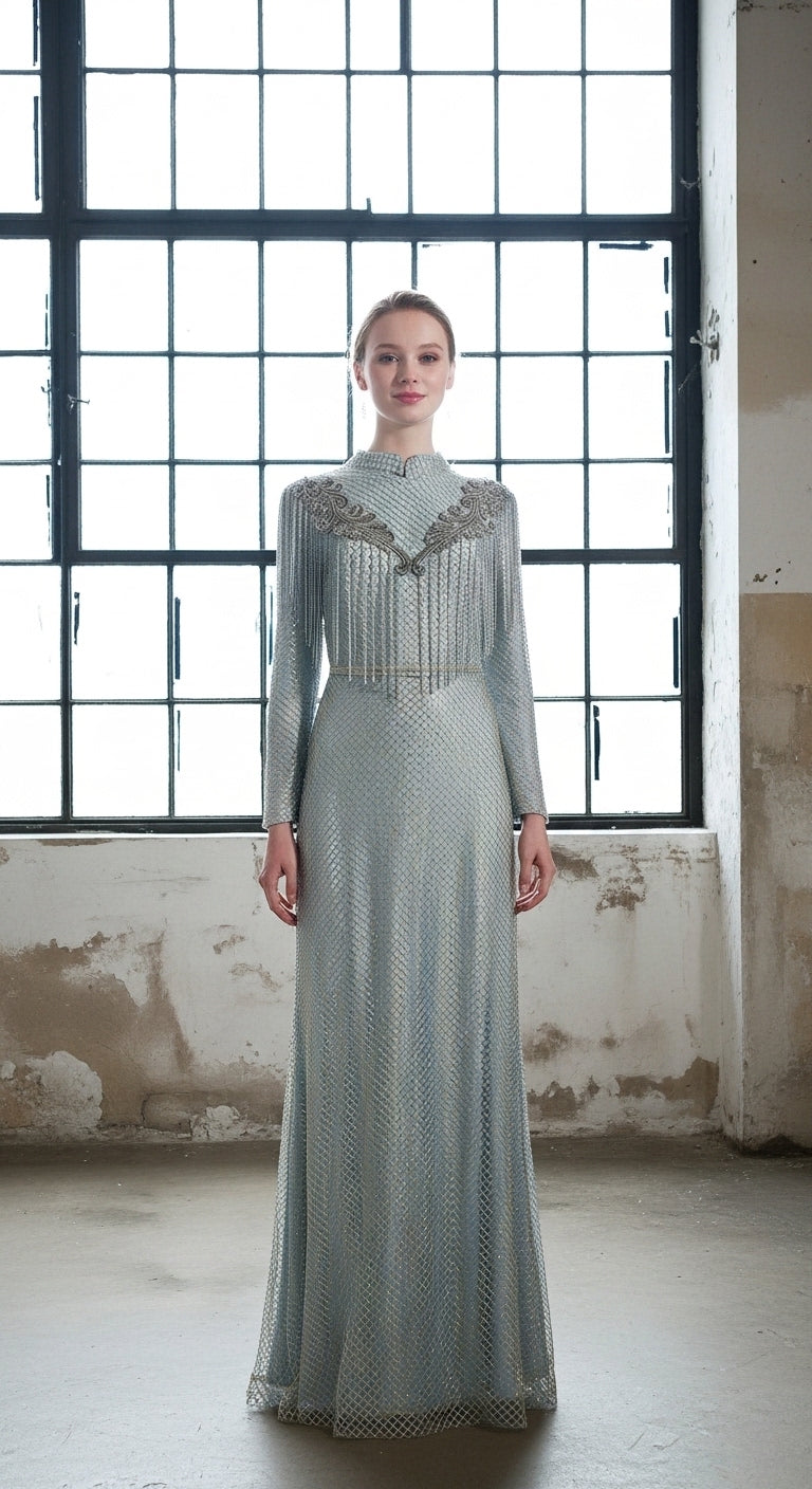 Shine Symphony Kristal File Kollu Püskül Detaylı Abiye_4