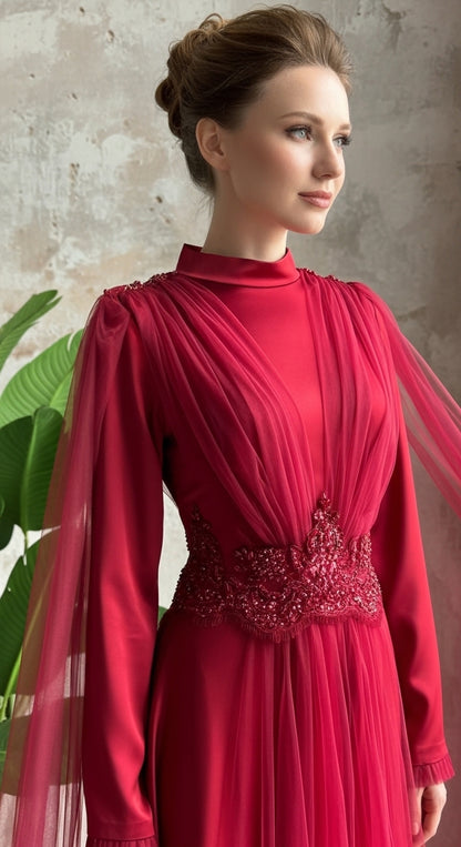 Radiant Empress Kristal Kemerli Tül Pelerinli Helen Abiye_28