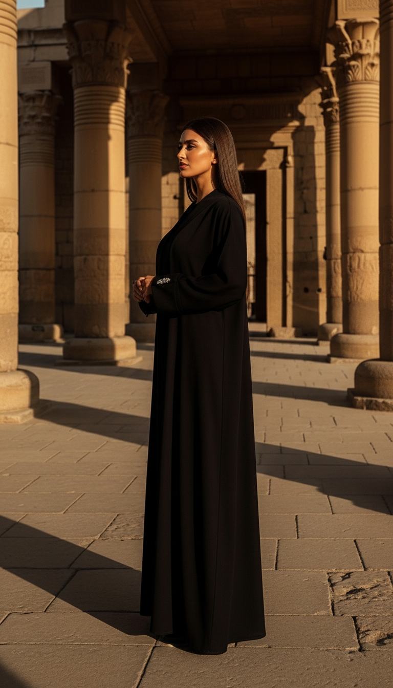 Siyah Tesettür Kimono Abaya Uzun Model - 26617