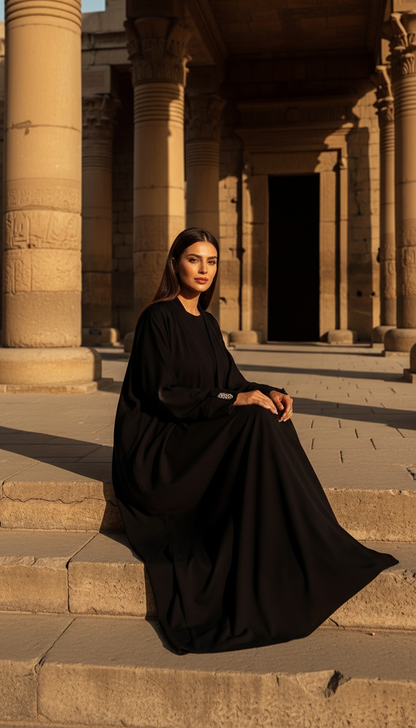 Siyah Tesettür Kimono Abaya Uzun Model - 26617
