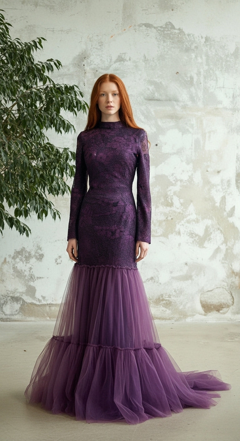 Mystic Garden Fransız Dantelli Mermaid Volan Etek Abiye_31