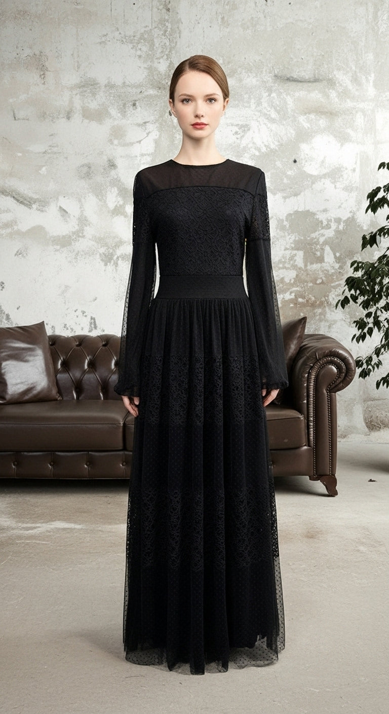 Rosélyn Dantel Detaylı Uzun Abiye Elbise_45