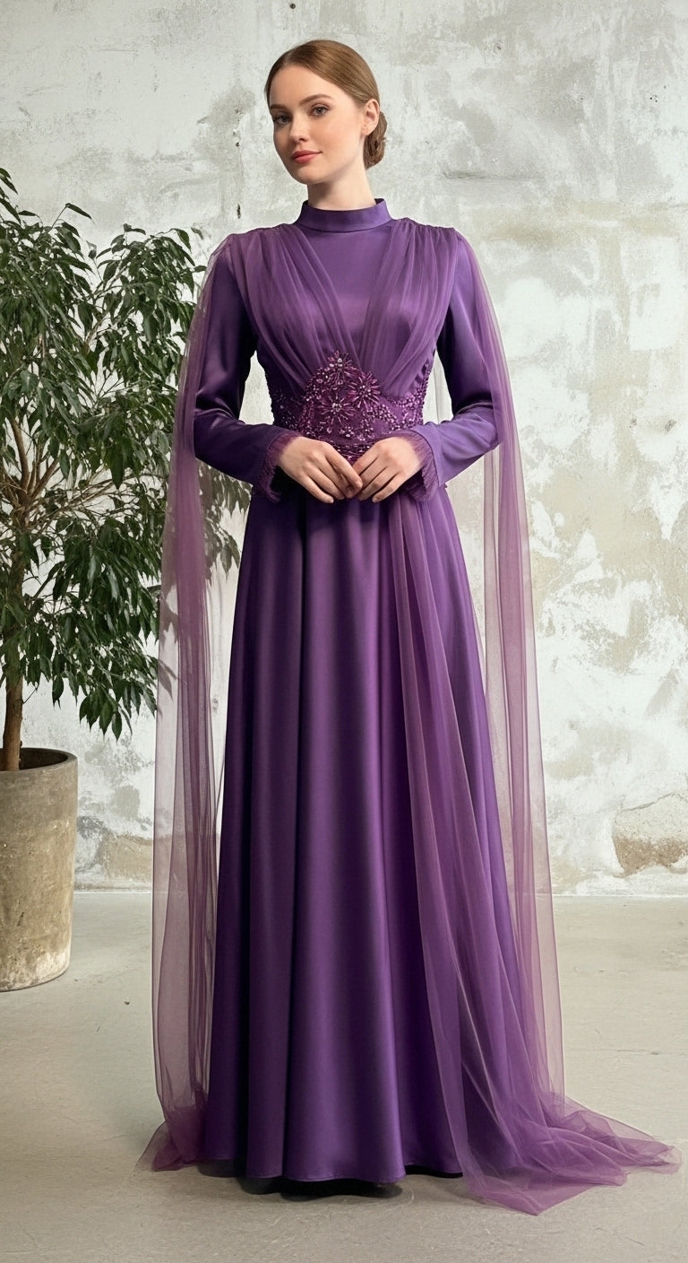 Radiant Empress Kristal Kemerli Tül Pelerinli Helen Abiye_28