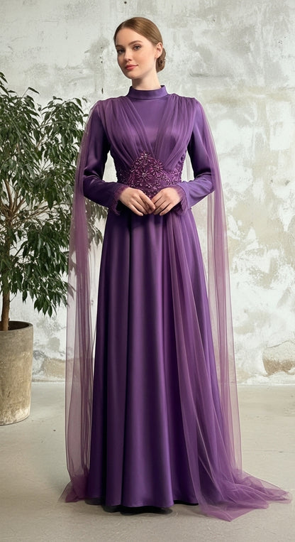 Radiant Empress Kristal Kemerli Tül Pelerinli Helen Abiye_28