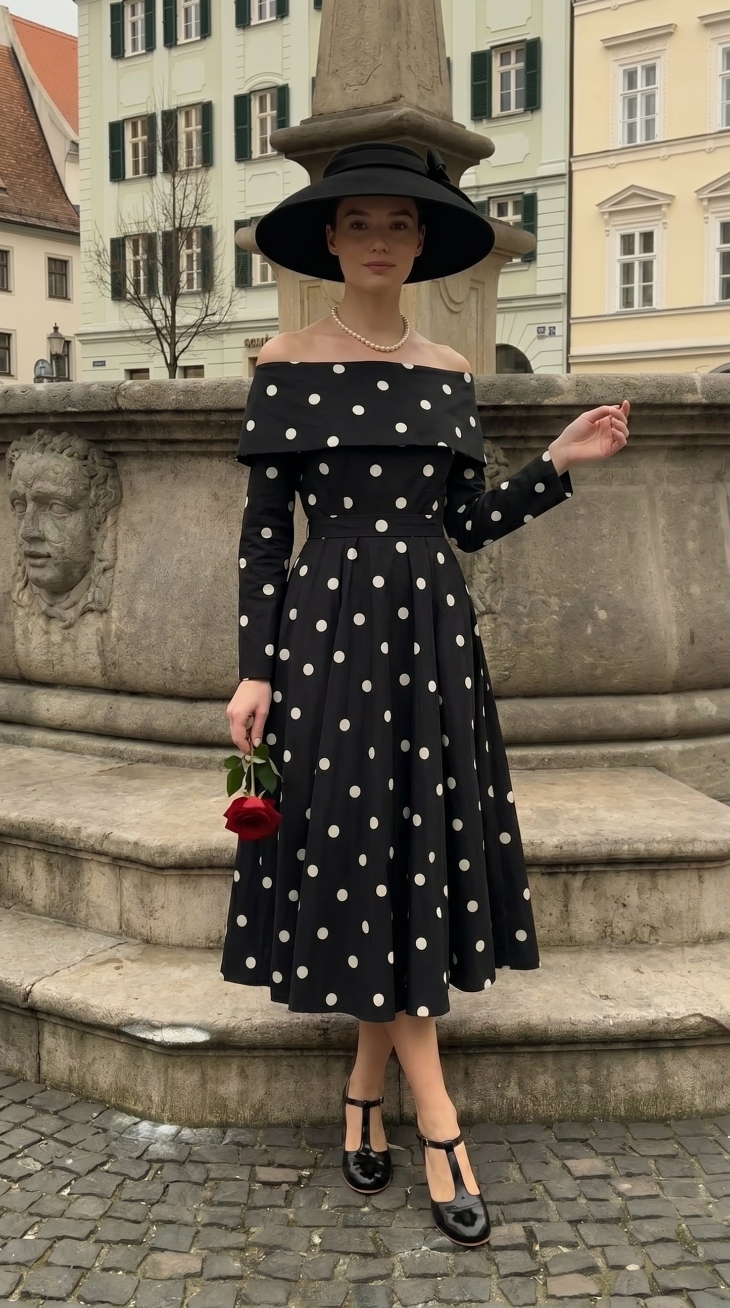 Noir Polka Elbise-26010
