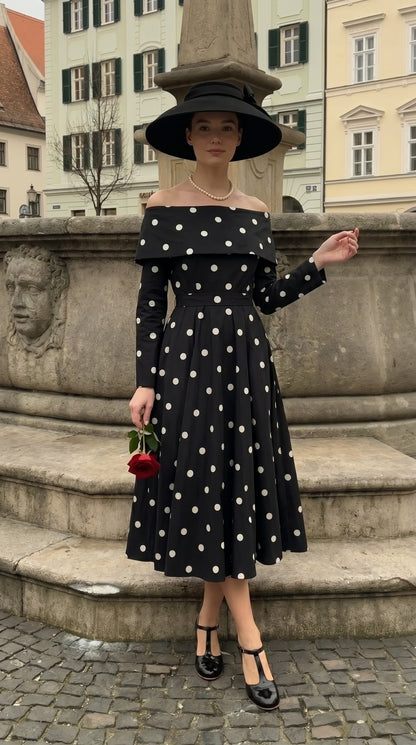 Noir Polka Elbise-26010