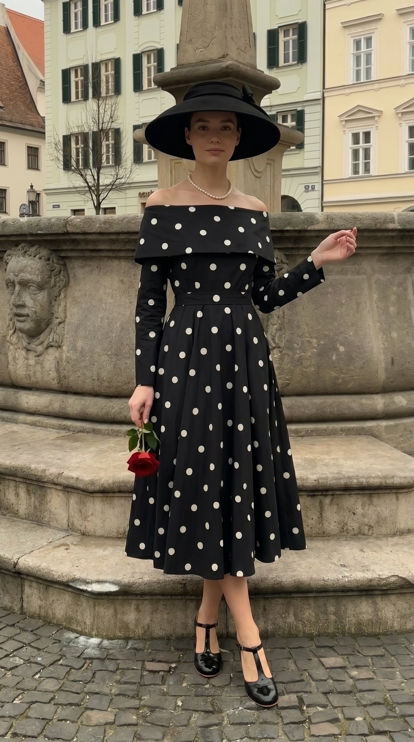 Noir Polka Elbise-26010