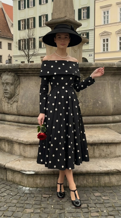 Noir Polka Elbise-26010