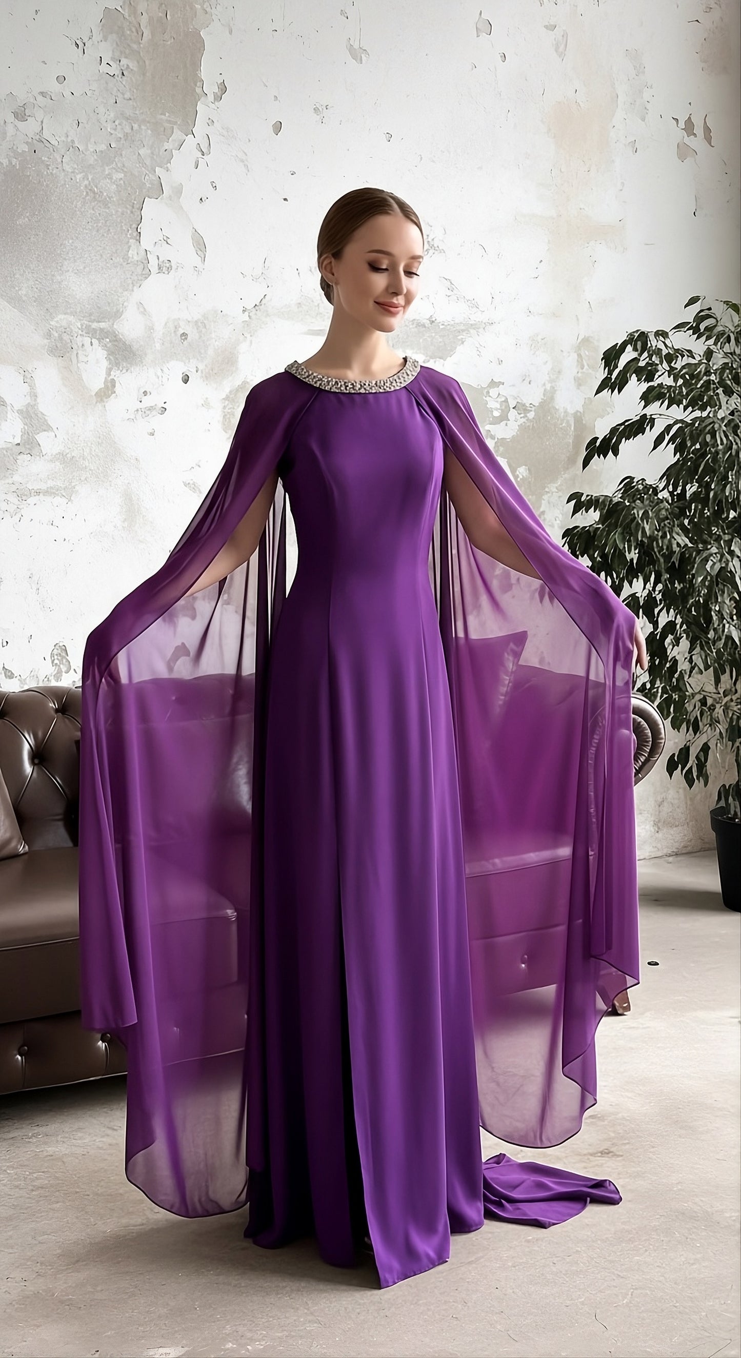 NOIRÉ – Yaka Detaylı Transparan Kolu Akıcı Form Uzun Elbise_57