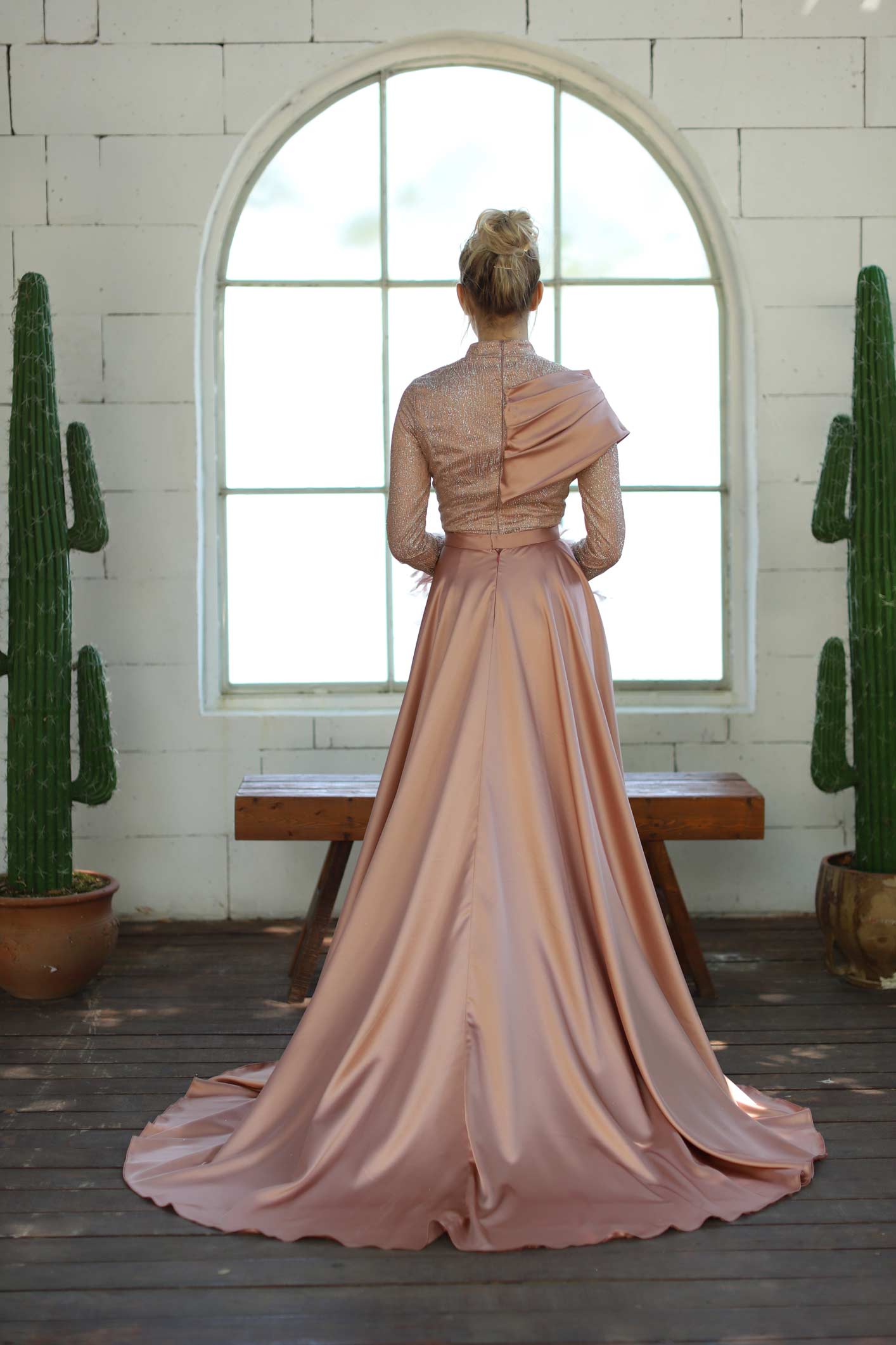 Copper Color Sparkling Evening Dress