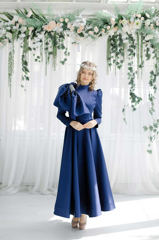 Lacivert Fiona Tesettür Abiye Minel Aşk