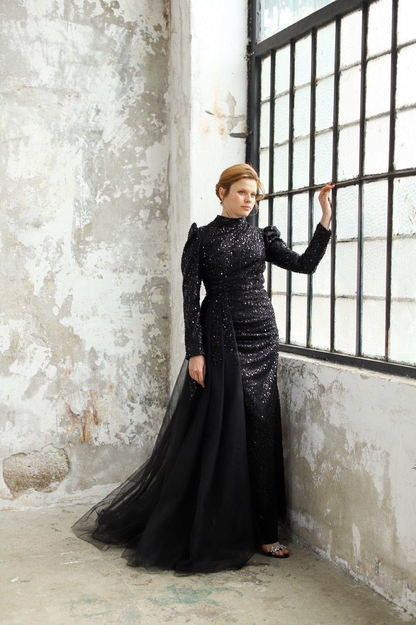 Copper Color Sparkling Evening Dress