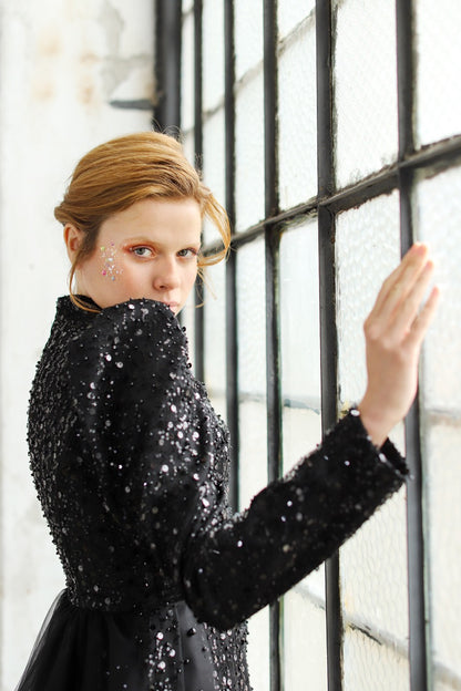 Copper Color Sparkling Evening Dress