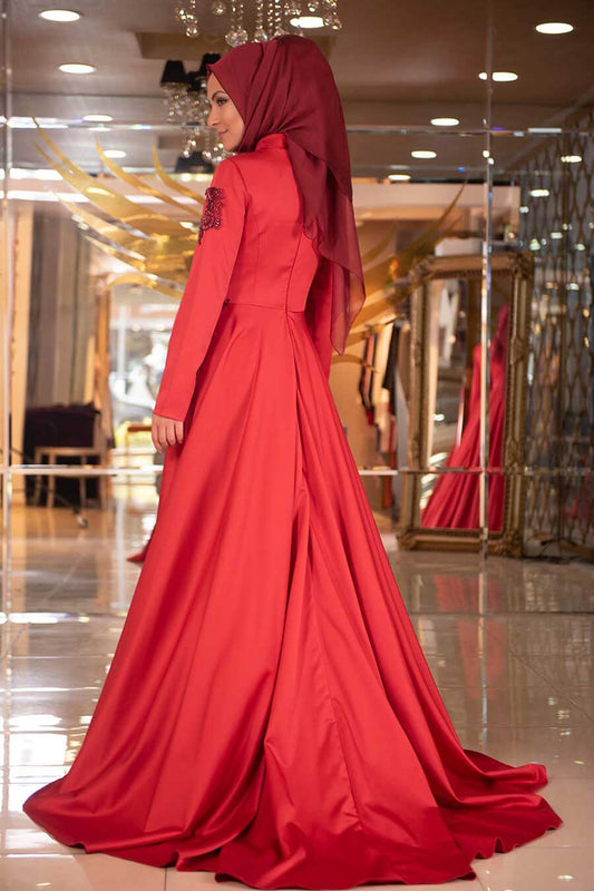 Kırmızı Tesettür Abiye Minel Aşk