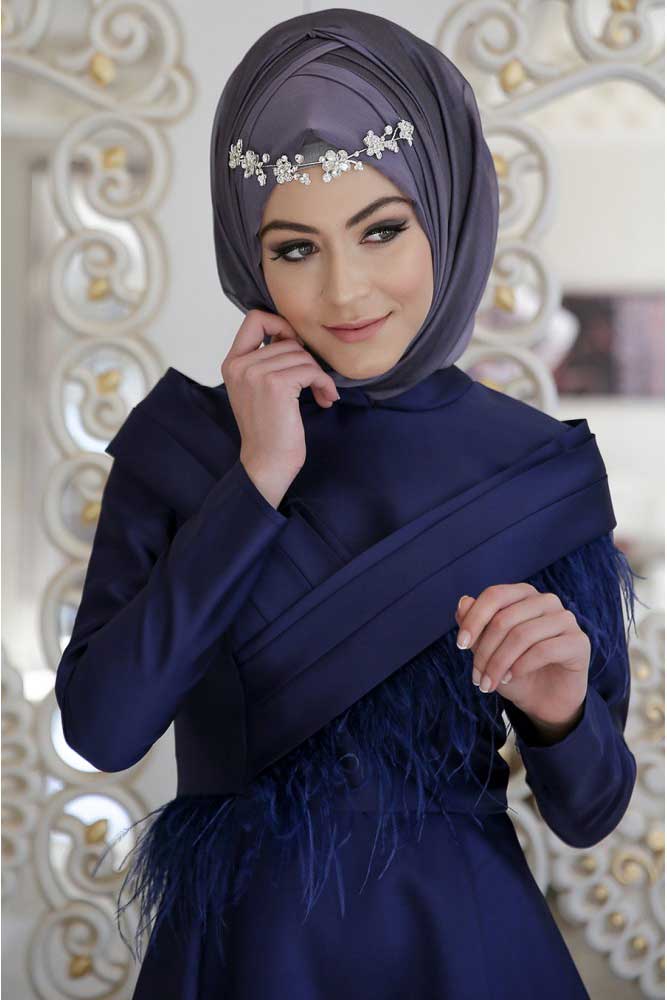 Otriş Lacivert Tesettür Abiye Minel Aşk