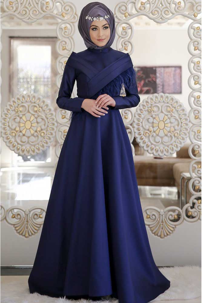 Otriş Lacivert Tesettür Abiye Minel Aşk