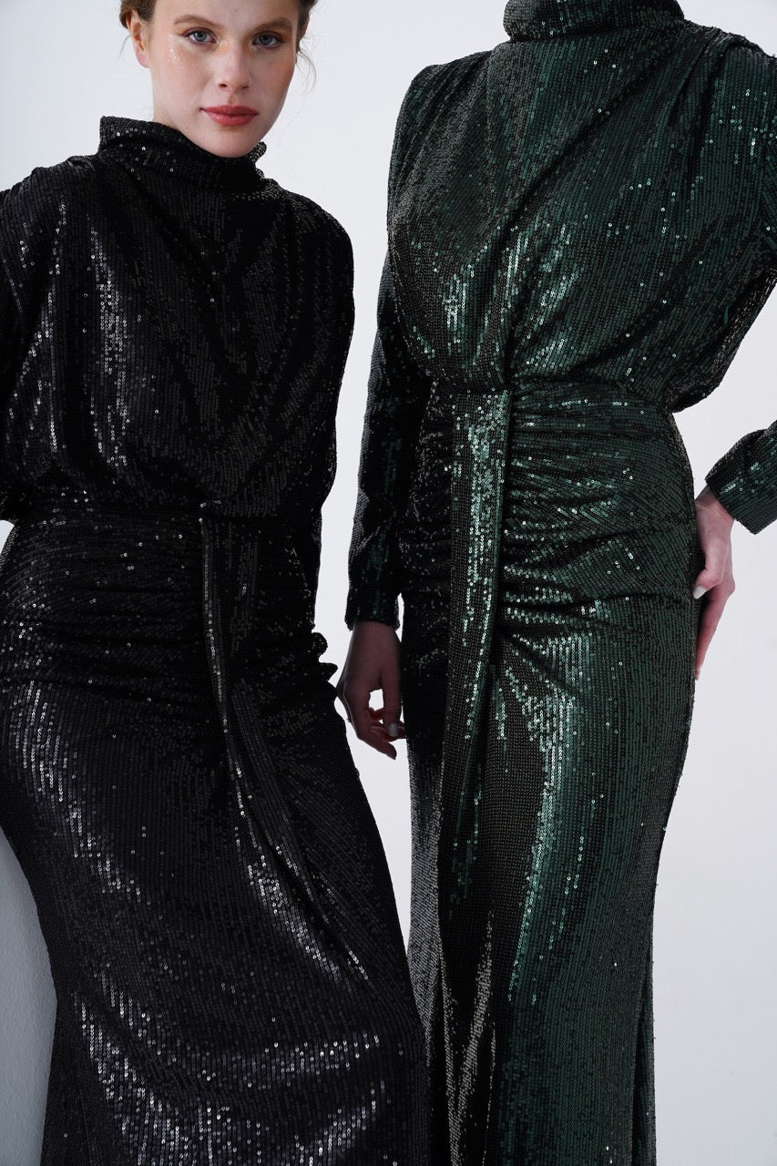 Robe de soirée scintillante couleur cuivre