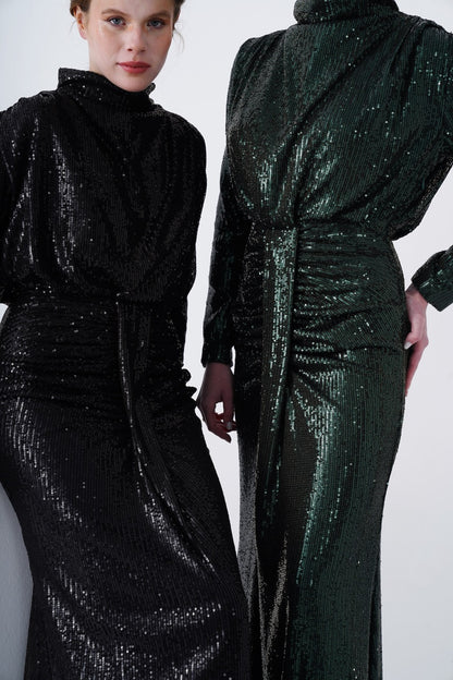 Robe de soirée scintillante couleur cuivre