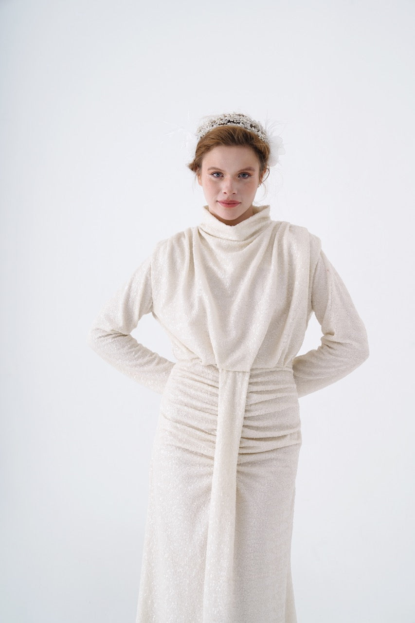 Robe de soirée scintillante couleur cuivre