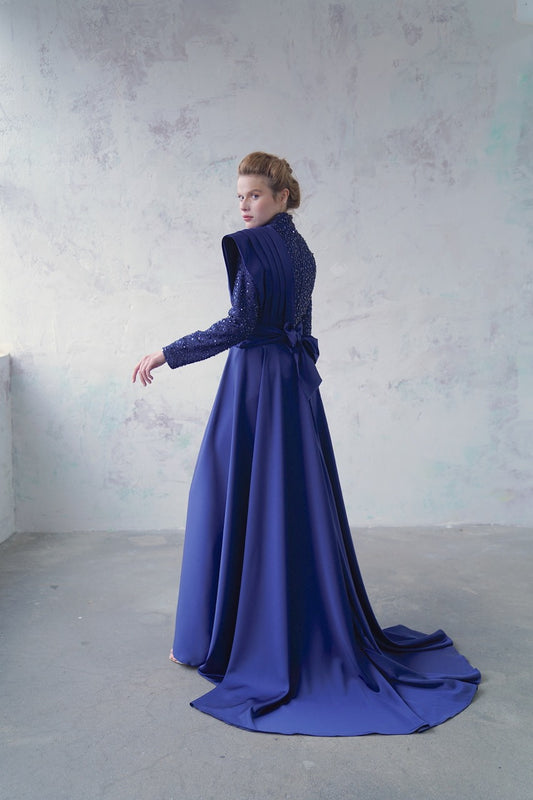 Lacivert Saten Kuyruklu Abiye Satina Dress 2027
