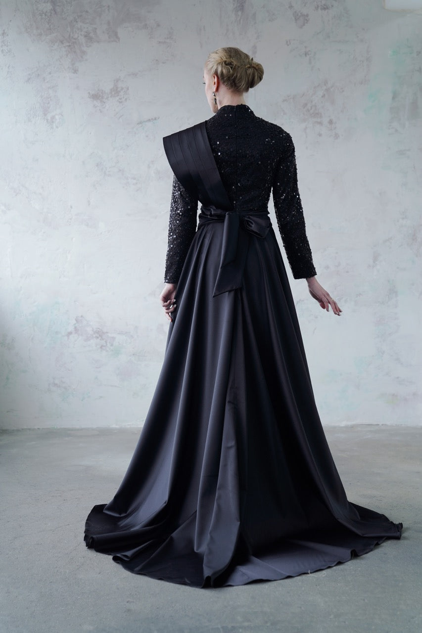 Siyah Saten Kuyruklu Abiye Satina Dress 2027