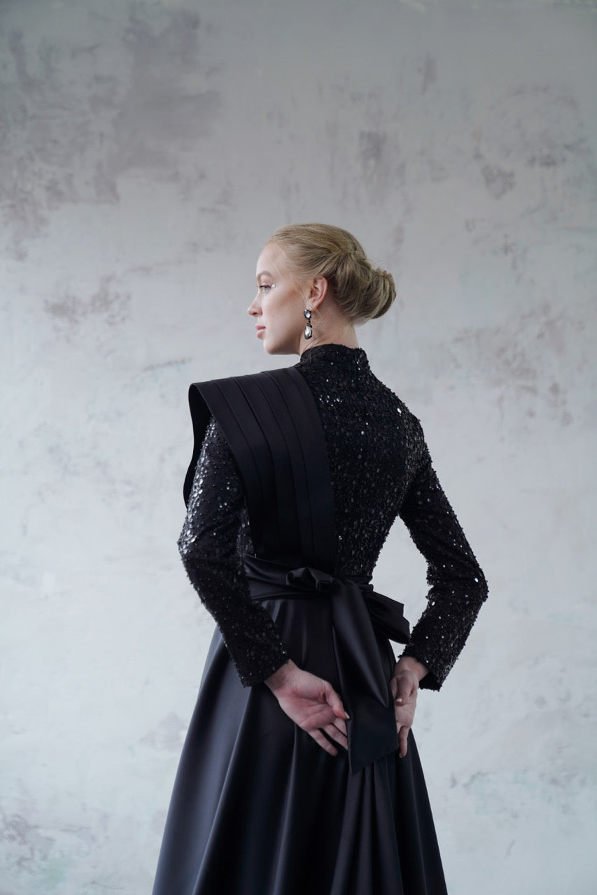 Siyah Saten Kuyruklu Abiye Satina Dress 2027