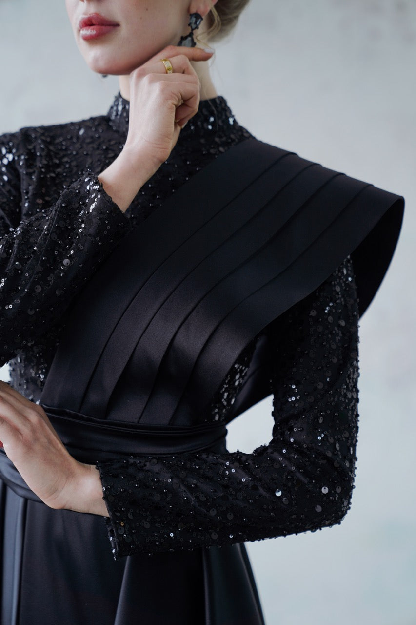 Siyah Saten Kuyruklu Abiye Satina Dress 2027