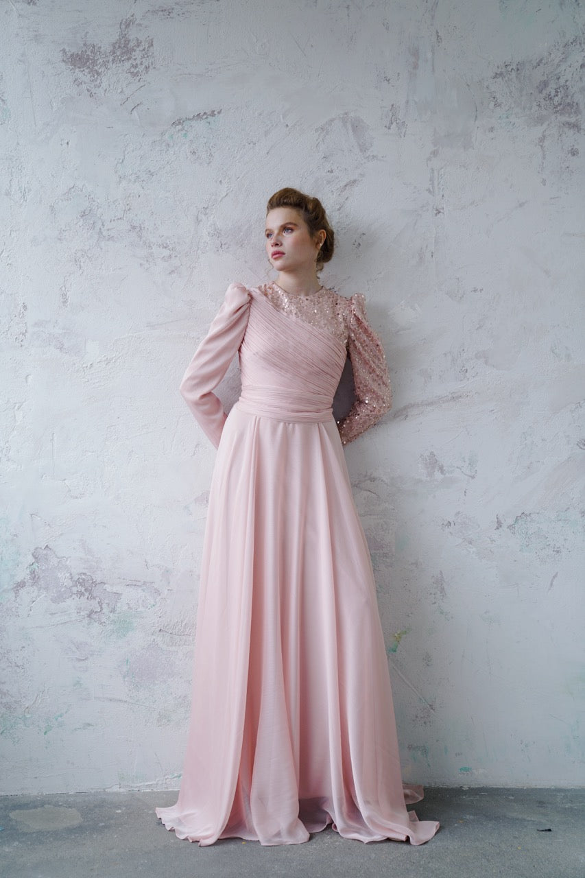 Kupferfarbenes funkelndes Abendkleid