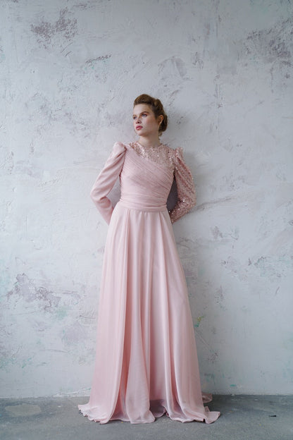 Kupferfarbenes funkelndes Abendkleid