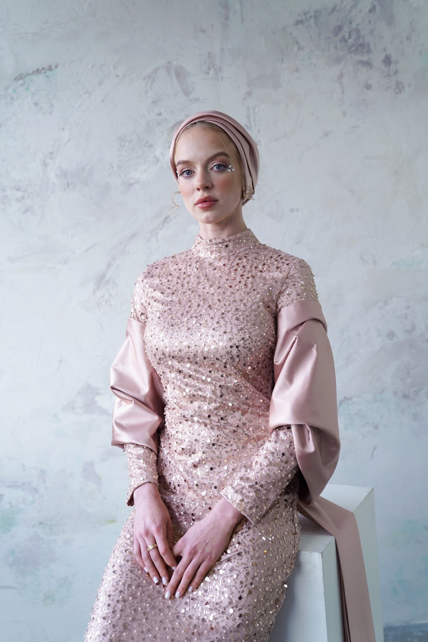 Robe de soirée scintillante couleur cuivre