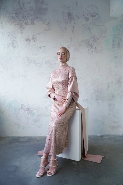 Robe de soirée scintillante couleur cuivre