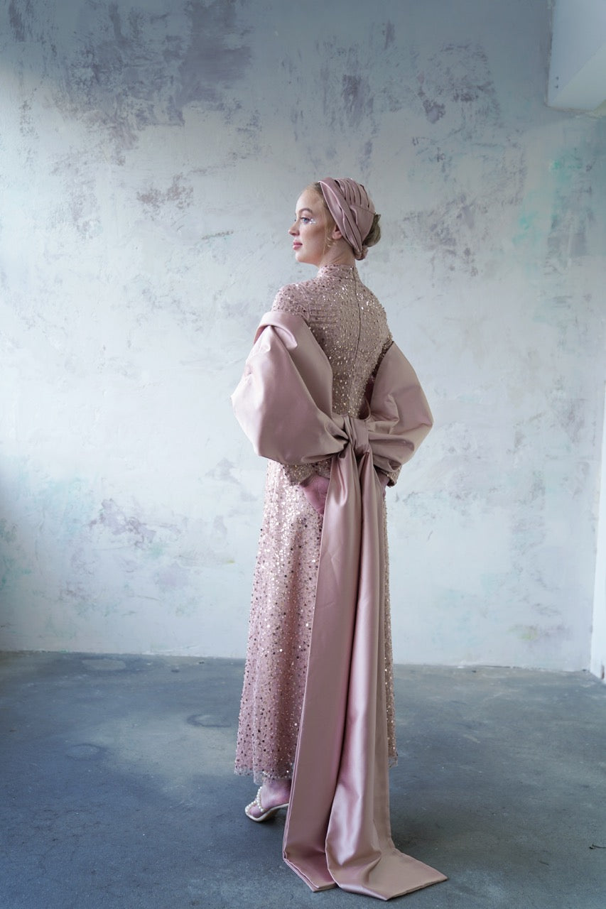Robe de soirée scintillante couleur cuivre
