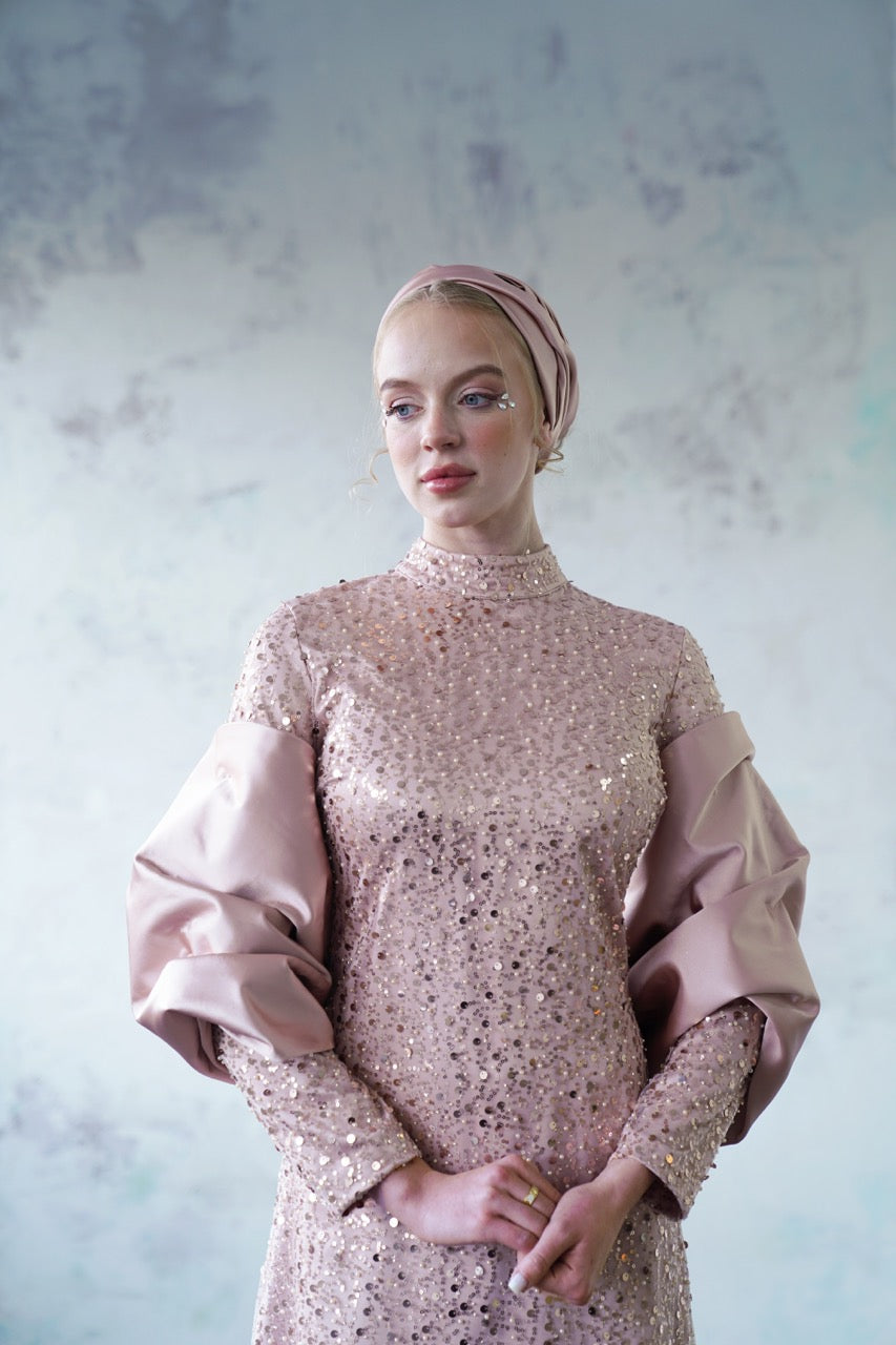 Robe de soirée scintillante couleur cuivre
