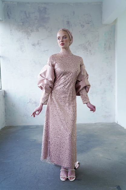 Robe de soirée scintillante couleur cuivre