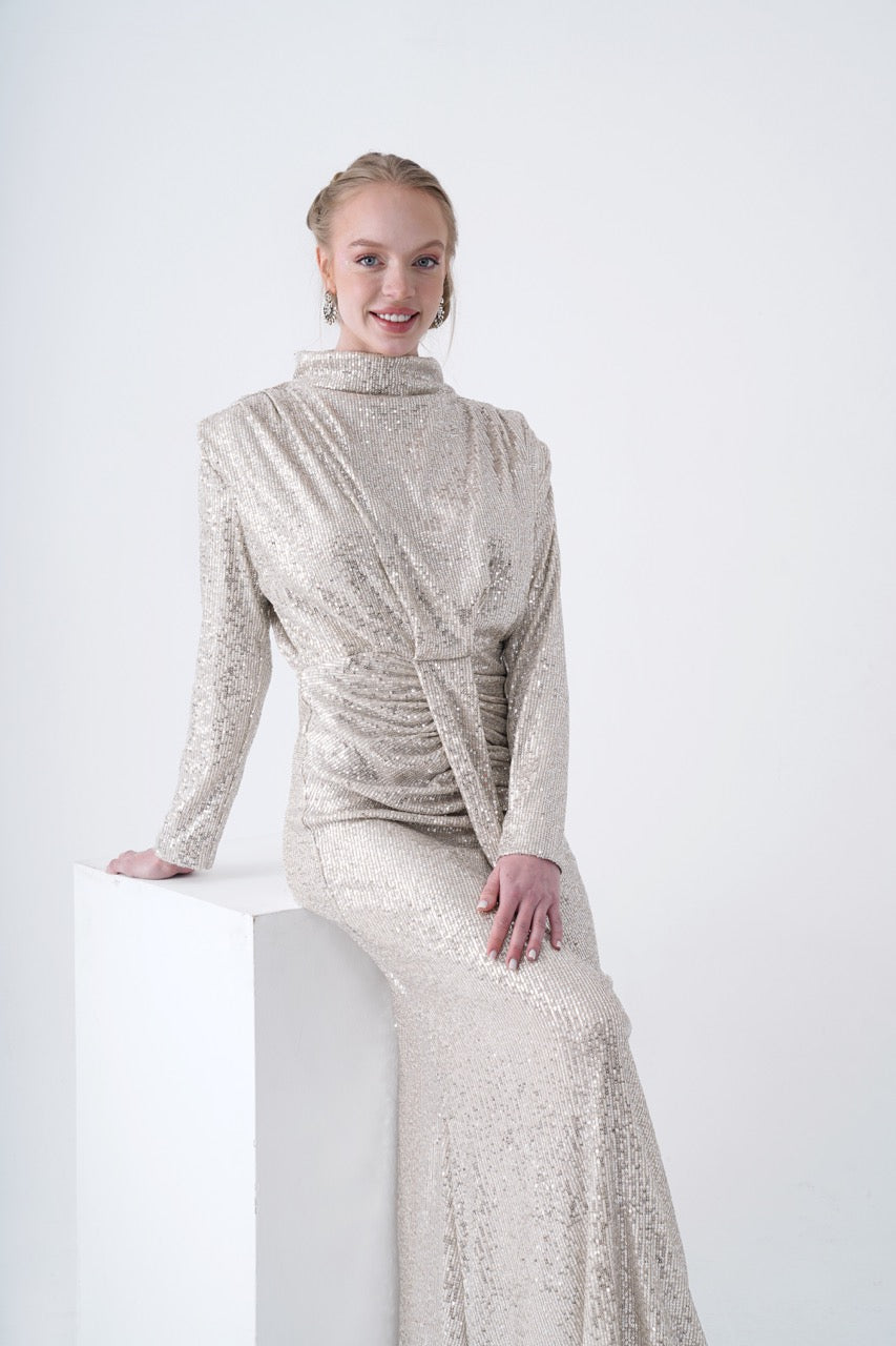 Robe de soirée scintillante couleur cuivre